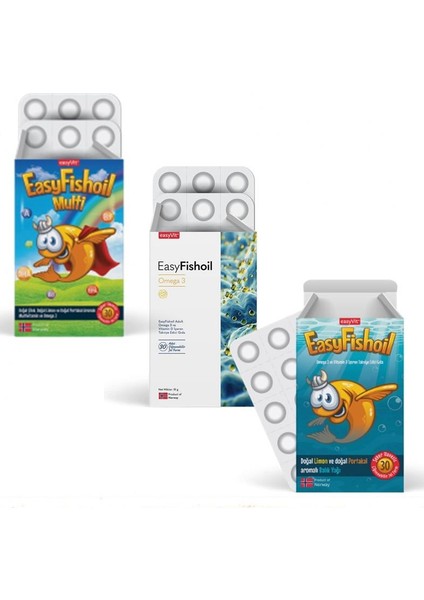 Omega 3 Yetişkin Çiğnenebilir 30 Tablet +Portakal Aromalı 30 Çiğneme Tableti + Omega 3+ Multivitamin 30 Çiğnenebilir Jel Tableti