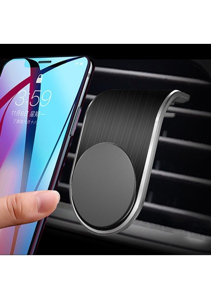 Araba Metal Manyetik Hava Çıkış Cep Telefonu Tutucu Braketi-Siyah (Yurt Dışından)