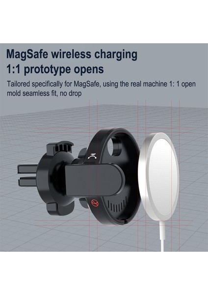 Magsafe Manyetik Araba Kablosuz Şarj Navigasyon Braketi iPhone 12 Serisi Için-Kırmızı (Yurt Dışından)