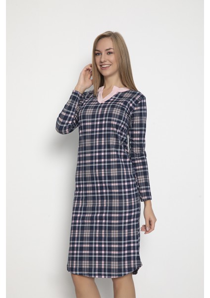 Kadın %100 Pamuk Ekose Baskılı Cepsiz Pijama Tunik fiyatları