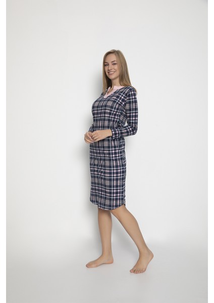 Kadın %100 Pamuk Ekose Baskılı Cepsiz Pijama Tunik modelleri