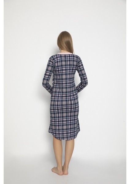 Kadın %100 Pamuk Ekose Baskılı Cepsiz Pijama Tunik indirimleri