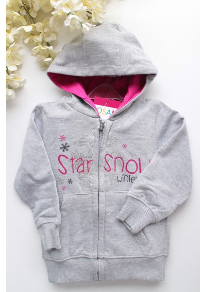 Kapüşonlu Pembe Star Snow Kız Çocuk Sweat