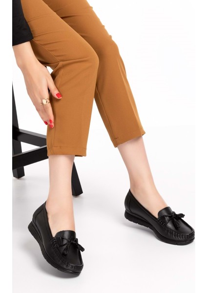 Deri Günlük Rahat Loafer Ayakkabı PYT.1200 - Siyah Cilt - 38