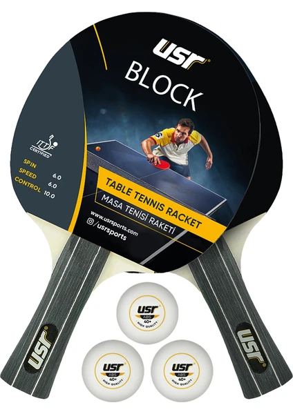 USR Block-RB Masa Tenisi 2 Raket + 3 Top Set