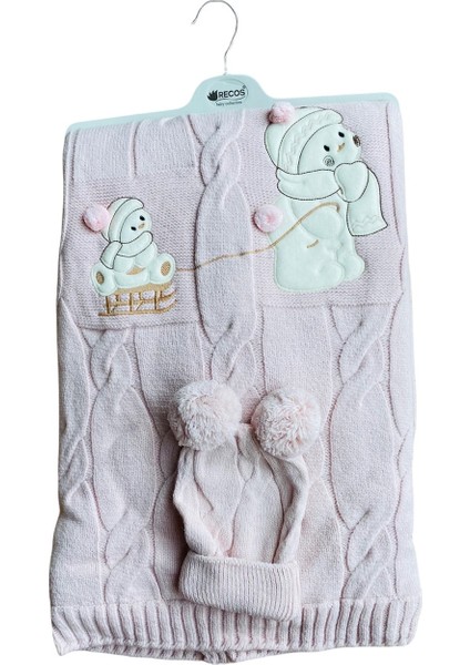 Ayı Desenli Welsoftlu Şapkalı Bebek Battaniyesi