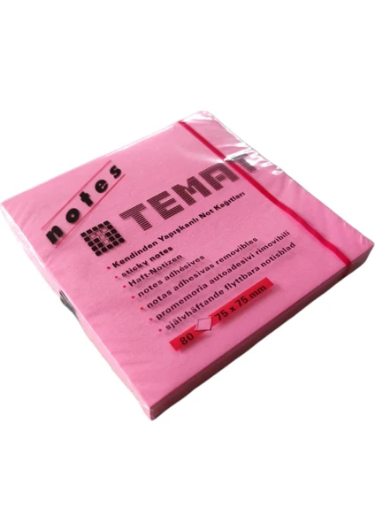 Pembe Kendinden Yapışkanlı Not Kağıdı 75x75mm 80 Adet