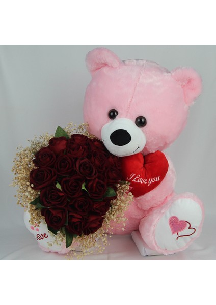 Buket Güller 20 Li Cipso Sarmalı Demet & Sevimli Peluş Ayıcık 50 cm Hediye Sevgiliye fiyatları