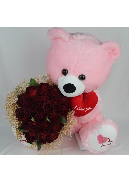 Buket Güller 20 Li Cipso Sarmalı Demet & Sevimli Peluş Ayıcık 50 cm Hediye Sevgiliye modelleri