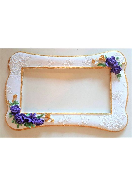 Çift Anahtarlık, Gül Kurdele Çiçek Dekor Çerçeve Silikon Kalıp K-413