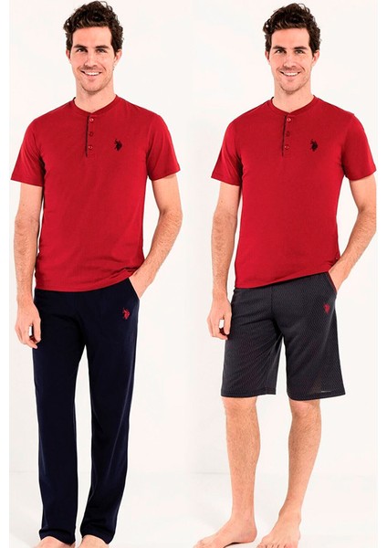 Erkek 3 Lü Kutulu Çeyiz Damat Bordo Pijama Takım 12005