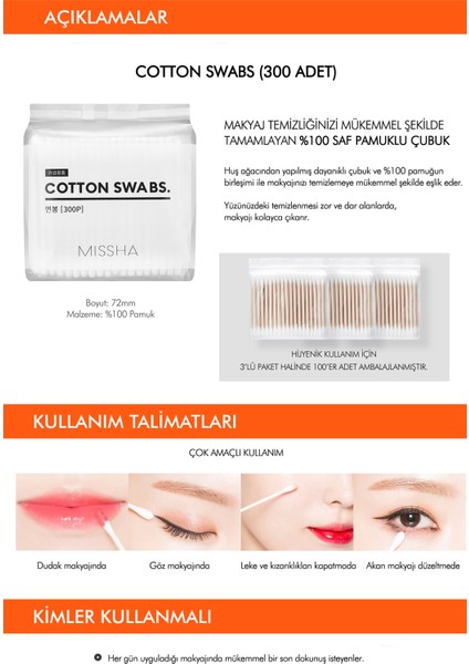 Çift Taraflı Makyaj Pamuğu Cotton Swabs (300Adet)