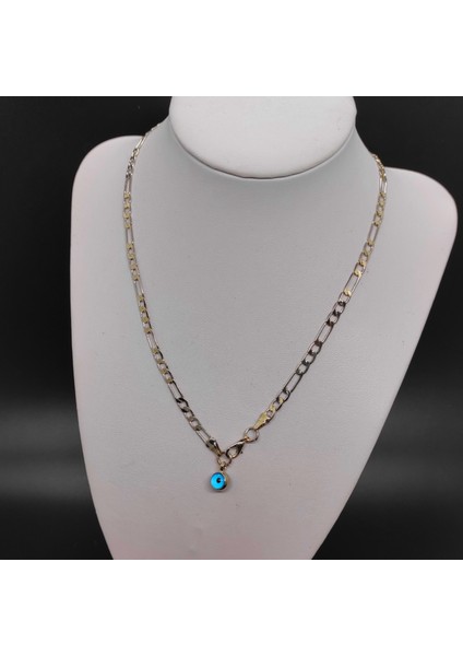 Figaro Zincir Nazar Boncuk Detaylı Kolye Gümüş Renk