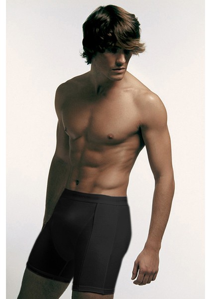 Erkek Elastanlı Biyeli Siyah Uzun Boxer 0855