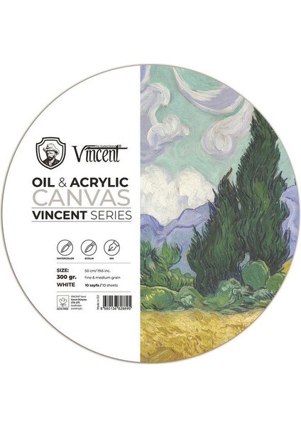 Oil & Acrylic Canvas White Daire Tuval Dokulu Blok 300 Gram 50 cm 10 Sayfa