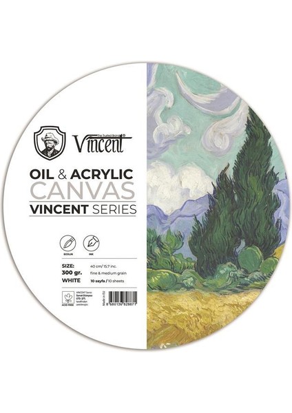 Oil & Acrylic Canvas White Daire Tuval Dokulu Blok 300 Gram 40 cm 10 Sayfa