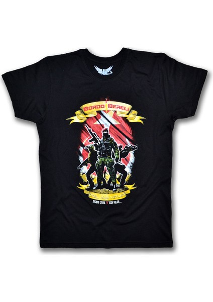 Bordo Bereli Erkek Kısa Kollu T-Shirt - Siyah