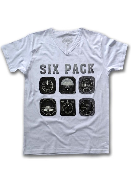 Fly Tshirt Six Pack Erkek V Yaka Kısa Kollu T-Shirt - Beyaz