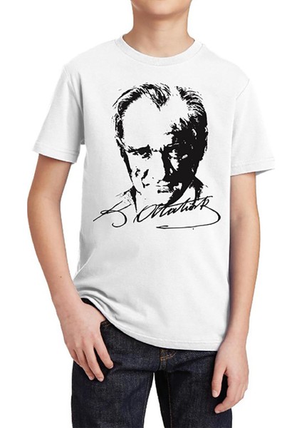 Atatürk Çocuk Kısa Kollu T-Shirt - Beyaz