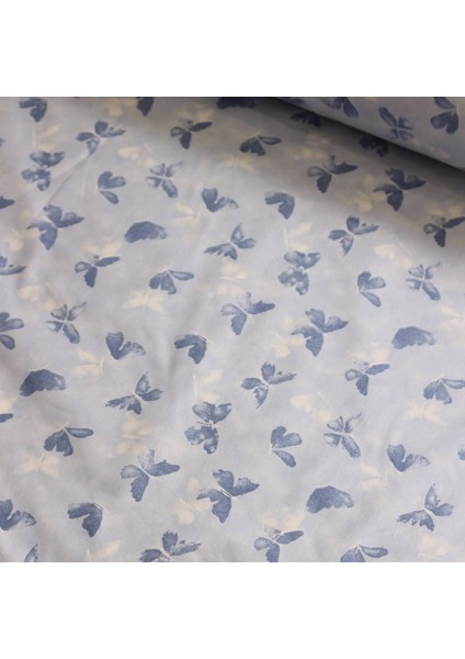 Mavi Kelebek Nevresimlik Poplin Kumaş
