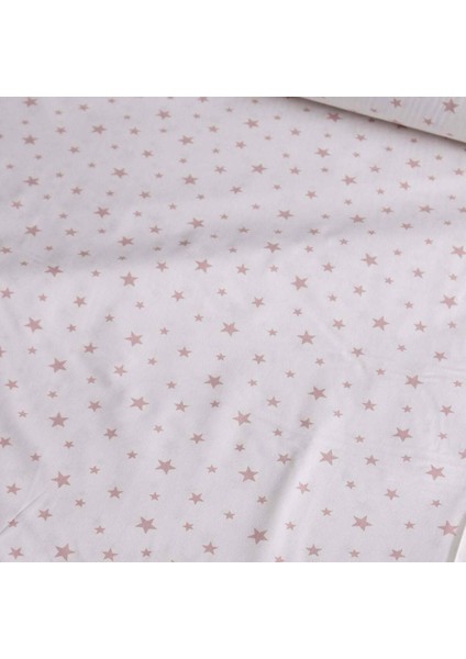 Beyaz Pudra Pembe Yıldız Nevresimlik Poplin Kumaş