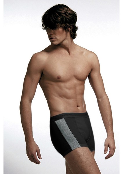 Erkek Elastanlı Biyeli Siyah Boxer 0850