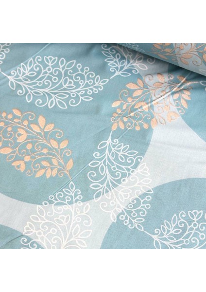 Mavi Yuvarlak Damask Simli Nevresimlik Poplin Kumaş