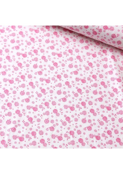 Pembe Papatya Çiçek Poplin Kumaş