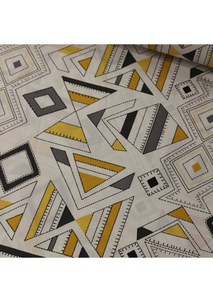 Sarı Geometrik Nevresimlik Poplin Kumaş