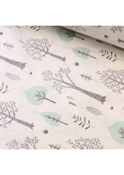 Mint Ağaçlar Nevresimlik Poplin Kumaş