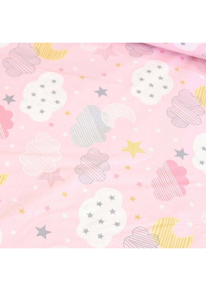 Pembe Gri Bulutlar Nevresimlik Poplin Kumaş