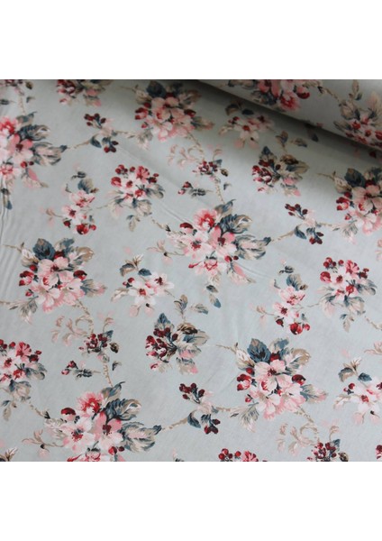 Kiraz Çiçeği Mint Nevresimlik Poplin Kumaş
