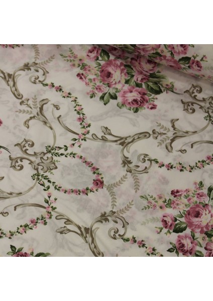 Damask Pembe Gül Demeti Nevresimlik Poplin Kumaş