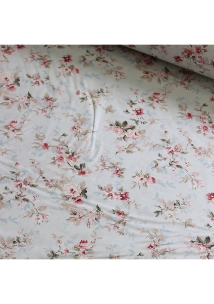Mint Yeşil Japon Çiçeği Nevresimlik Poplin Kumaş