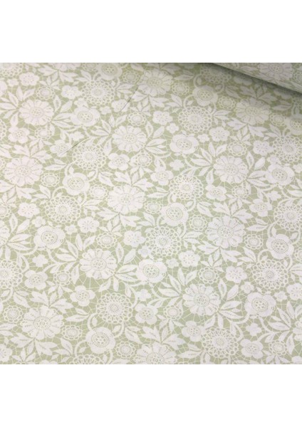 Yağ Yeşili Dantel Nevresimlik Poplin Kumaş