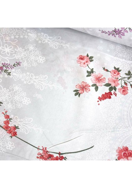 Gri Mandala Gül Nevresimlik Poplin Kumaş