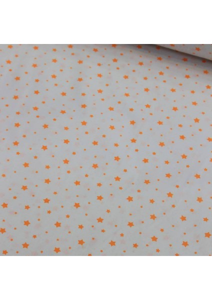 Beyaz Zemin Turuncu Yıldız Nevresimlik Poplin Kumaş