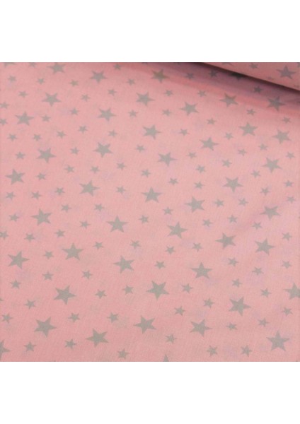 Pembe Zemin Gri Yıldızlı Nevresimlik Poplin Kumaş
