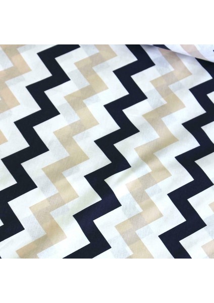 Lacivert Bej Zikzak Nevresimlik Poplin Kumaş