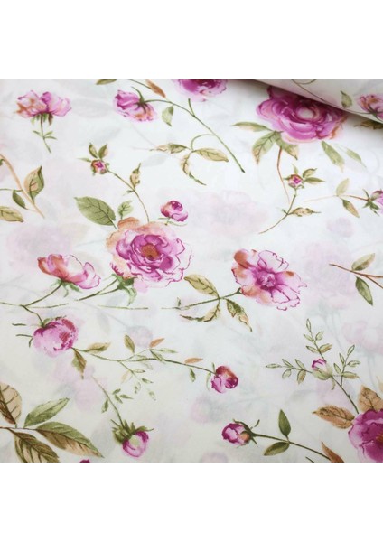 Pembe Suluboya Gül Nevresimlik Poplin Kumaş