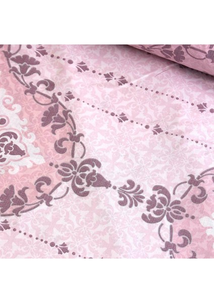 Pembe Damask Simli Nevresimlik Poplin Kumaş
