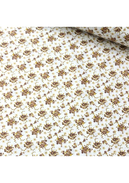 Kahve Çıtır Çiçekler Poplin Kumaş