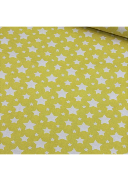 Sarı Zemin Beyaz Yıldız Nevresimik Nevresimlik Poplin Kumaş