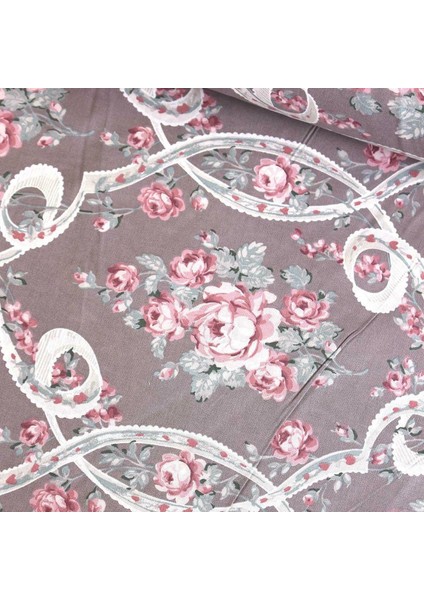 Kahve Vintage Çiçek Nevresimlik Poplin Kumaş