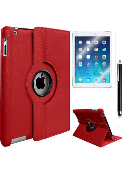 Apple iPad 2 3 4 Uyumlu 360 Derece Dönen Standlı Pu-Deri New Case+Kalem+Ekran