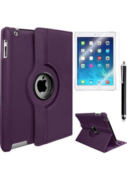 Apple iPad Mini 5 Uyumlu 360 Derece Dönen Standlı Pu-Deri New Case+Kalem+Ekran