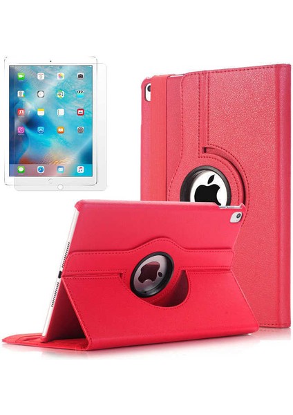 Apple iPad 9.7 2017 Uyumlu 360 Derece Dönen Standlı Pu-Deri New Case+Ekran Koruyucu