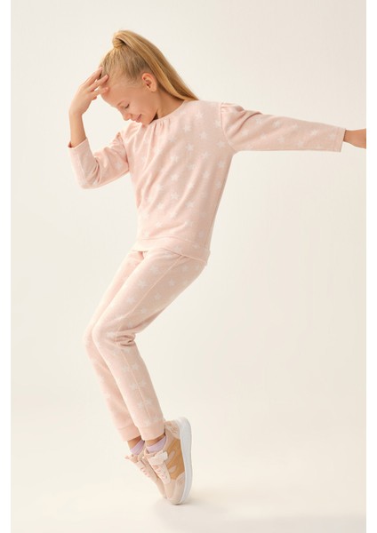 Pembe Yıldız Desenli Sweatshirt
