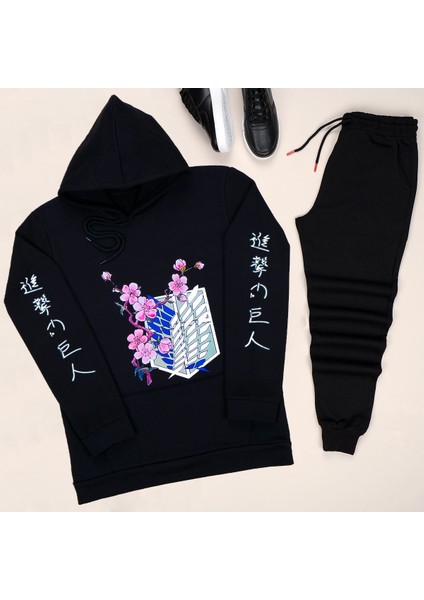 Kapüşonlu Flowers Eşofman Takımı