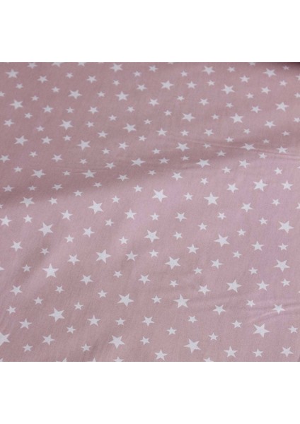Pudra Pembe Beyaz Yıldız Nevresimlik Poplin Kumaş